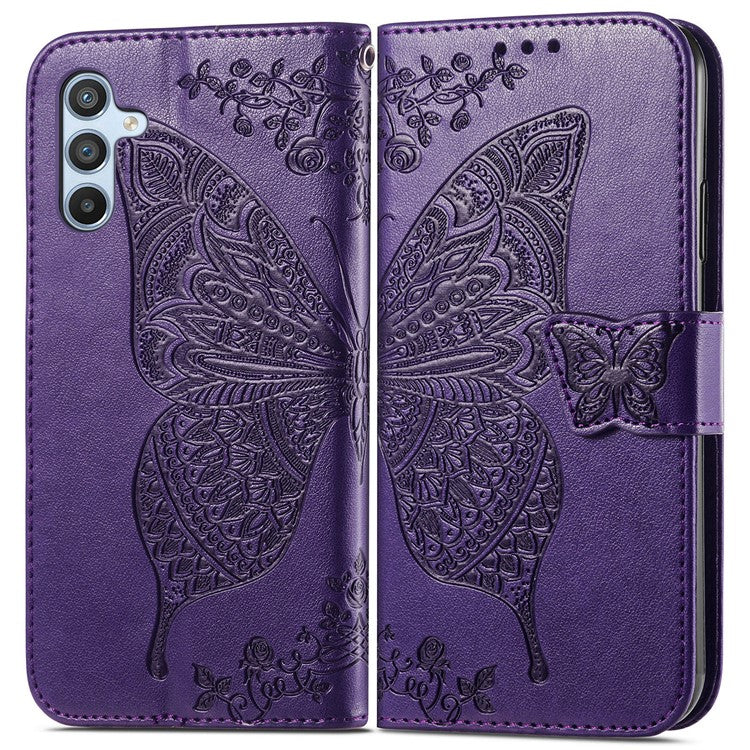 For Samsung Galaxy A36 5G / A56 5G Case PU Leather Wallet Phone Cover Butterfly Pattern - Dark Purple