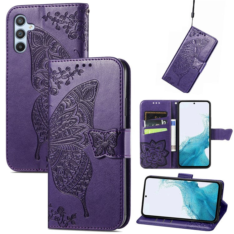 For Samsung Galaxy A36 5G / A56 5G Case PU Leather Wallet Phone Cover Butterfly Pattern - Dark Purple