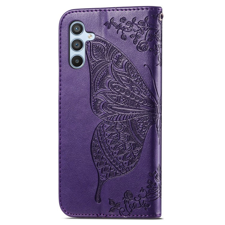 For Samsung Galaxy A36 5G / A56 5G Case PU Leather Wallet Phone Cover Butterfly Pattern - Dark Purple