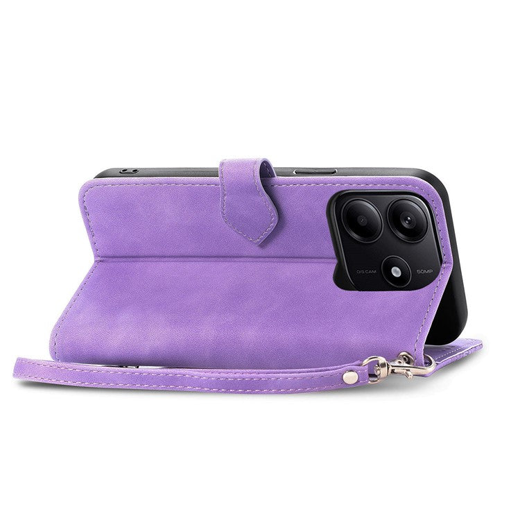 For Xiaomi Redmi Note 14 5G Case Zipper Wallet PU Leather Flower Imprint Phone Cover - Light Purple