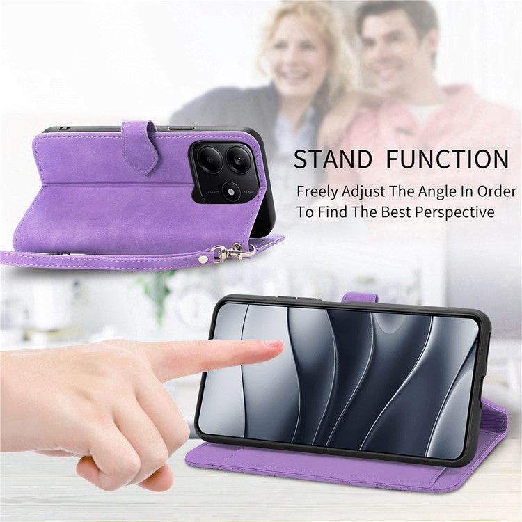 For Xiaomi Redmi Note 14 5G Case Zipper Wallet PU Leather Flower Imprint Phone Cover - Light Purple