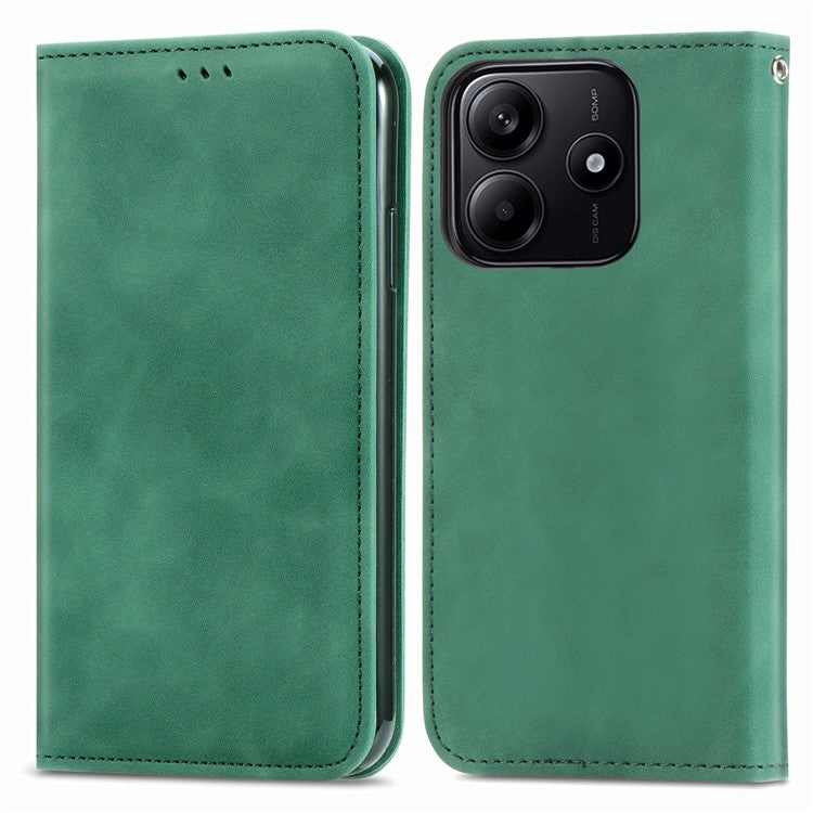 For Xiaomi Redmi Note 14 5G Case Skin Touch Feeling Leather Card Holder Phone Cover Magnetic Absorption - Green