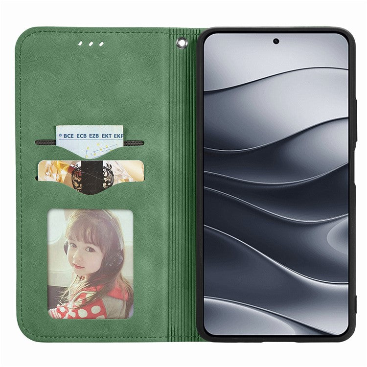 For Xiaomi Redmi Note 14 5G Case Skin Touch Feeling Leather Card Holder Phone Cover Magnetic Absorption - Green