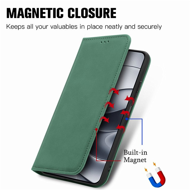 For Xiaomi Redmi Note 14 5G Case Skin Touch Feeling Leather Card Holder Phone Cover Magnetic Absorption - Green