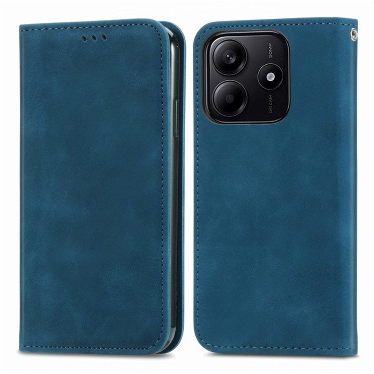 For Xiaomi Redmi Note 14 5G Case Skin Touch Feeling Leather Card Holder Phone Cover Magnetic Absorption - Dark Blue