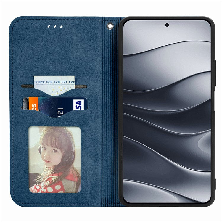 For Xiaomi Redmi Note 14 5G Case Skin Touch Feeling Leather Card Holder Phone Cover Magnetic Absorption - Dark Blue