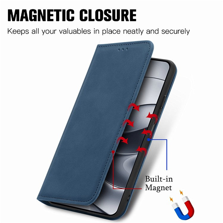 For Xiaomi Redmi Note 14 5G Case Skin Touch Feeling Leather Card Holder Phone Cover Magnetic Absorption - Dark Blue