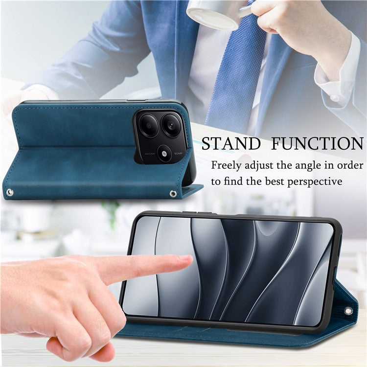 For Xiaomi Redmi Note 14 5G Case Skin Touch Feeling Leather Card Holder Phone Cover Magnetic Absorption - Dark Blue