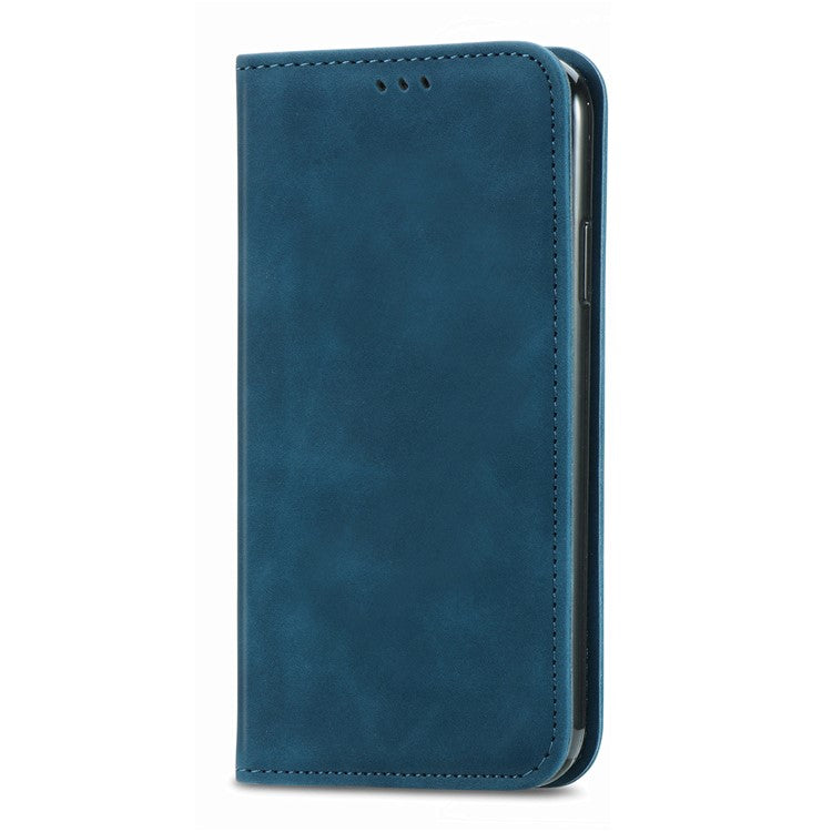 For Xiaomi Redmi Note 14 5G Case Skin Touch Feeling Leather Card Holder Phone Cover Magnetic Absorption - Dark Blue