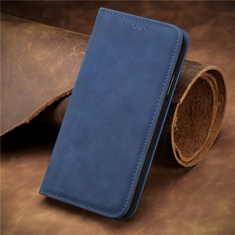 For Xiaomi Redmi Note 14 5G Case Skin Touch Feeling Leather Card Holder Phone Cover Magnetic Absorption - Dark Blue