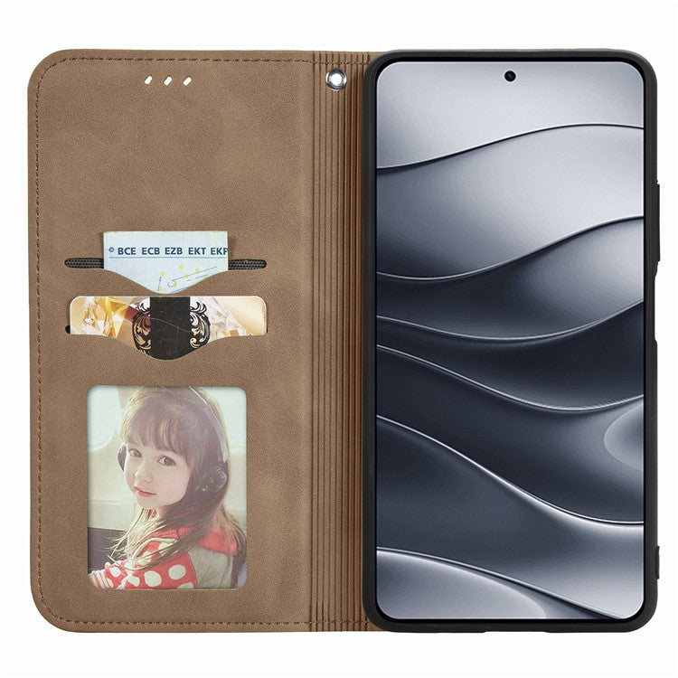 For Xiaomi Redmi Note 14 5G Case Skin Touch Feeling Leather Card Holder Phone Cover Magnetic Absorption - Brown