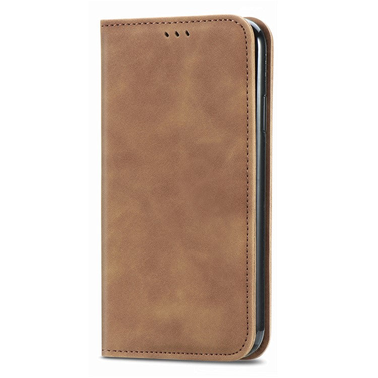 For Xiaomi Redmi Note 14 5G Case Skin Touch Feeling Leather Card Holder Phone Cover Magnetic Absorption - Brown