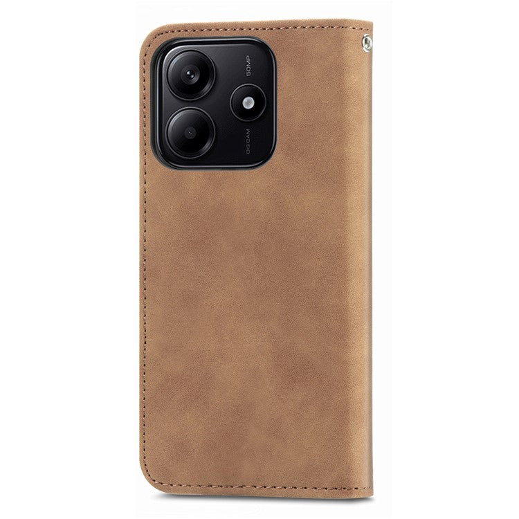 For Xiaomi Redmi Note 14 5G Case Skin Touch Feeling Leather Card Holder Phone Cover Magnetic Absorption - Brown