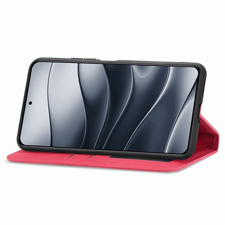 For Xiaomi Redmi Note 14 5G Case Skin Touch Feeling Leather Card Holder Phone Cover Magnetic Absorption - Red