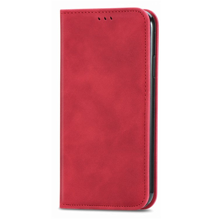 For Xiaomi Redmi Note 14 5G Case Skin Touch Feeling Leather Card Holder Phone Cover Magnetic Absorption - Red