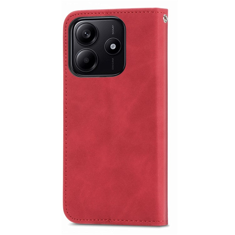 For Xiaomi Redmi Note 14 5G Case Skin Touch Feeling Leather Card Holder Phone Cover Magnetic Absorption - Red