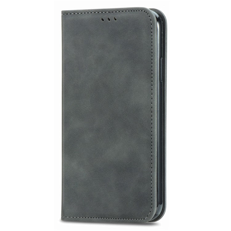 For Xiaomi Redmi Note 14 5G Case Skin Touch Feeling Leather Card Holder Phone Cover Magnetic Absorption - Grey