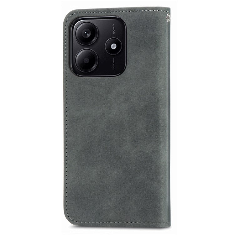 For Xiaomi Redmi Note 14 5G Case Skin Touch Feeling Leather Card Holder Phone Cover Magnetic Absorption - Grey