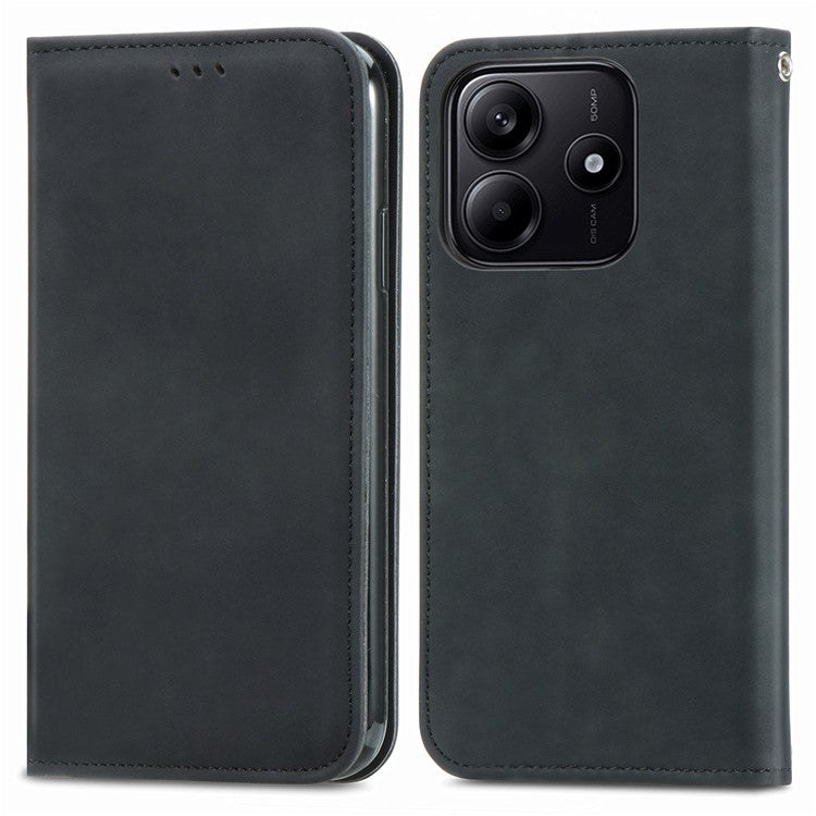 For Xiaomi Redmi Note 14 5G Case Skin Touch Feeling Leather Card Holder Phone Cover Magnetic Absorption - Black