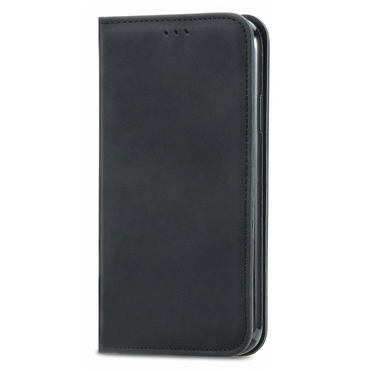 For Xiaomi Redmi Note 14 5G Case Skin Touch Feeling Leather Card Holder Phone Cover Magnetic Absorption - Black