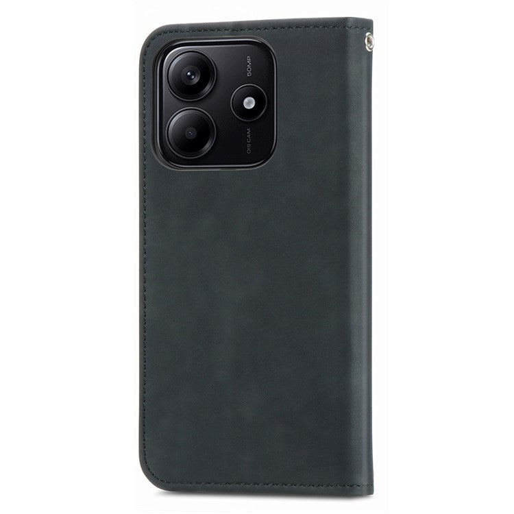 For Xiaomi Redmi Note 14 5G Case Skin Touch Feeling Leather Card Holder Phone Cover Magnetic Absorption - Black