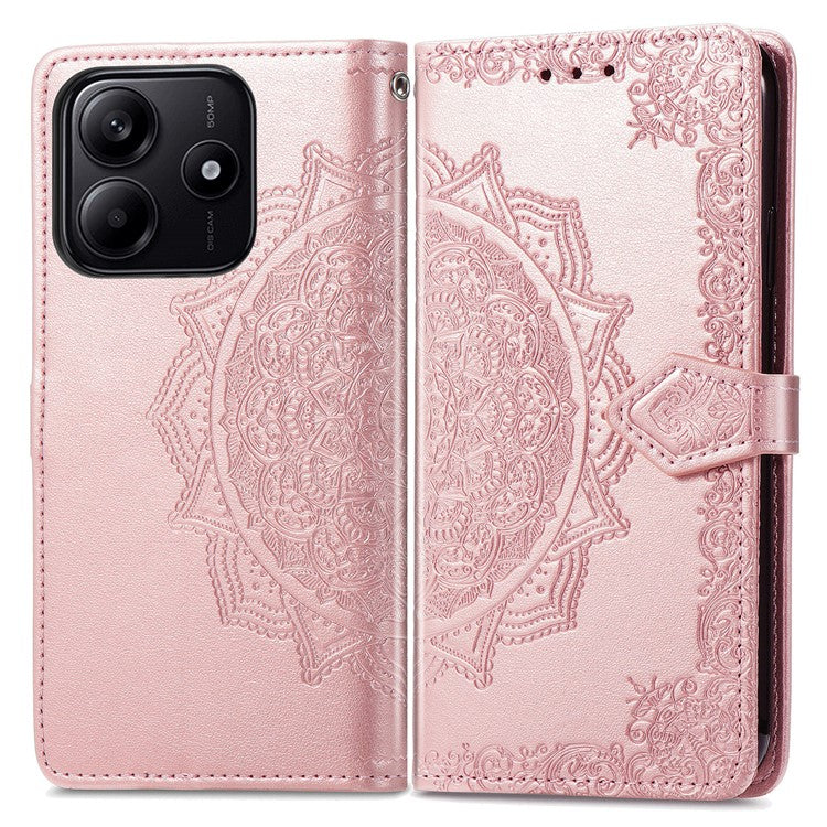 For Xiaomi Redmi Note 14 5G Wallet Case Mandala Flower Leather Phone Cover Stand View - Rose Gold