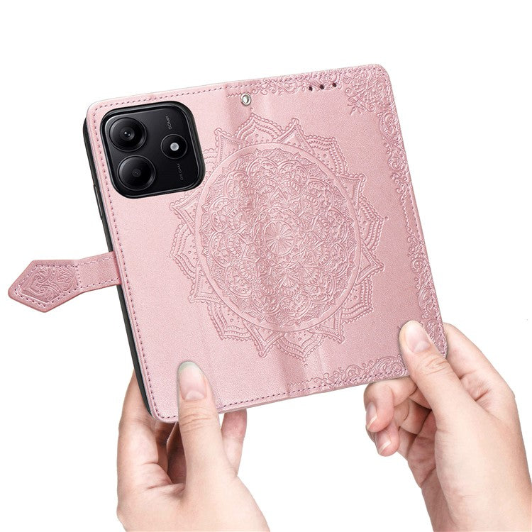 For Xiaomi Redmi Note 14 5G Wallet Case Mandala Flower Leather Phone Cover Stand View - Rose Gold