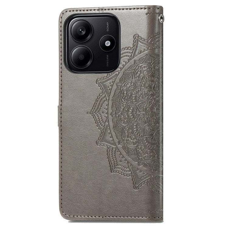 For Xiaomi Redmi Note 14 5G Wallet Case Mandala Flower Leather Phone Cover Stand View - Grey