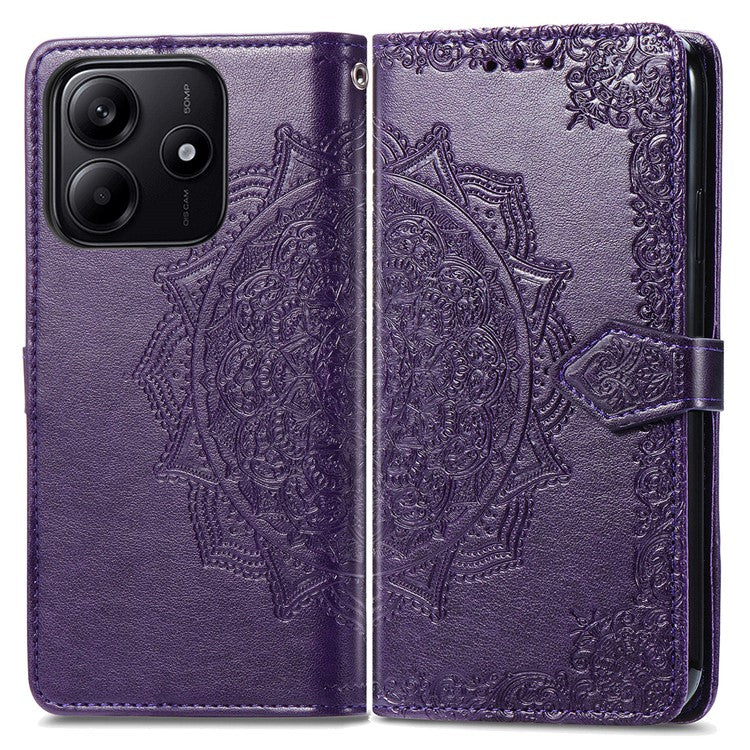 For Xiaomi Redmi Note 14 5G Wallet Case Mandala Flower Leather Phone Cover Stand View - Purple