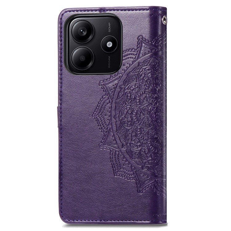 For Xiaomi Redmi Note 14 5G Wallet Case Mandala Flower Leather Phone Cover Stand View - Purple