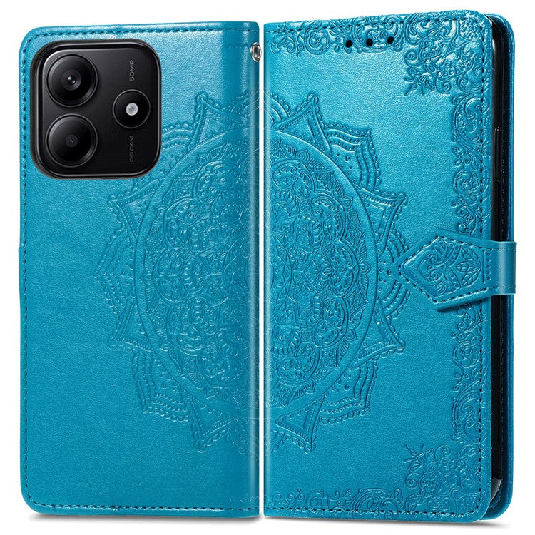 For Xiaomi Redmi Note 14 5G Wallet Case Mandala Flower Leather Phone Cover Stand View - Blue