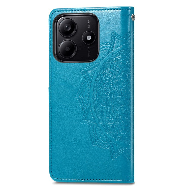 For Xiaomi Redmi Note 14 5G Wallet Case Mandala Flower Leather Phone Cover Stand View - Blue