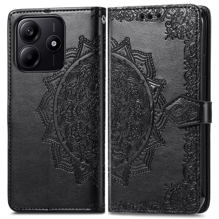 For Xiaomi Redmi Note 14 5G Wallet Case Mandala Flower Leather Phone Cover Stand View - Black