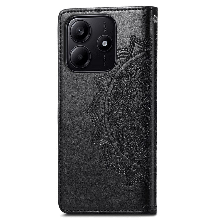 For Xiaomi Redmi Note 14 5G Wallet Case Mandala Flower Leather Phone Cover Stand View - Black