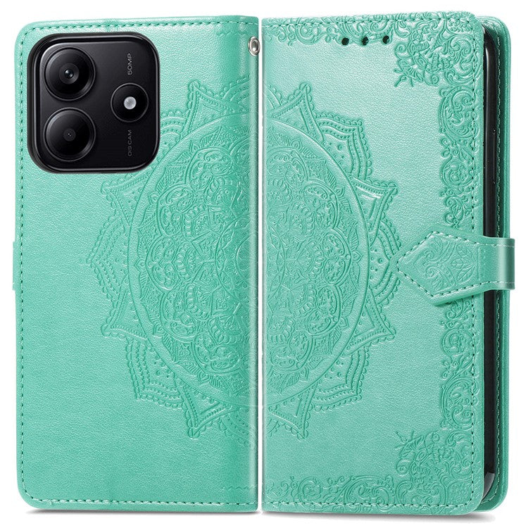 For Xiaomi Redmi Note 14 5G Wallet Case Mandala Flower Leather Phone Cover Stand View - Green