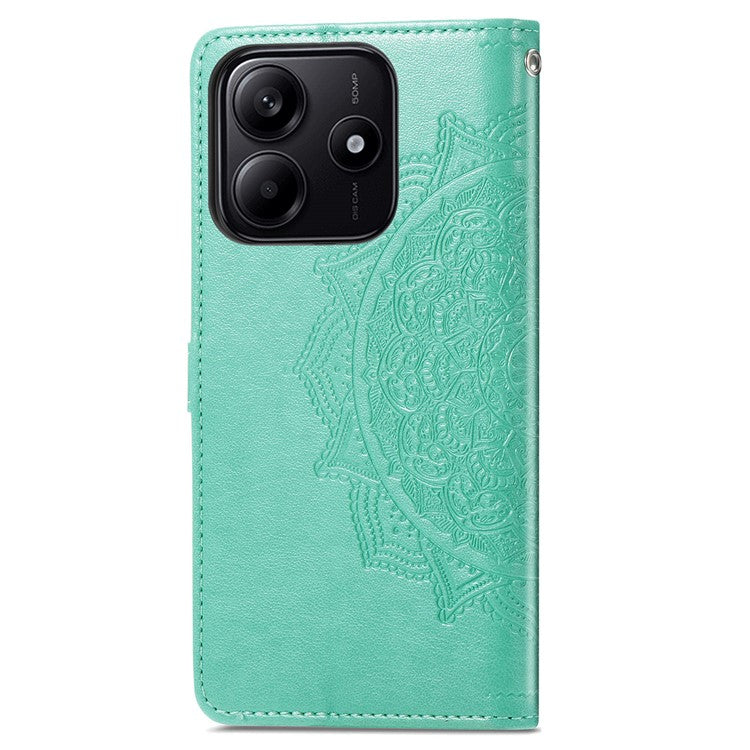 For Xiaomi Redmi Note 14 5G Wallet Case Mandala Flower Leather Phone Cover Stand View - Green