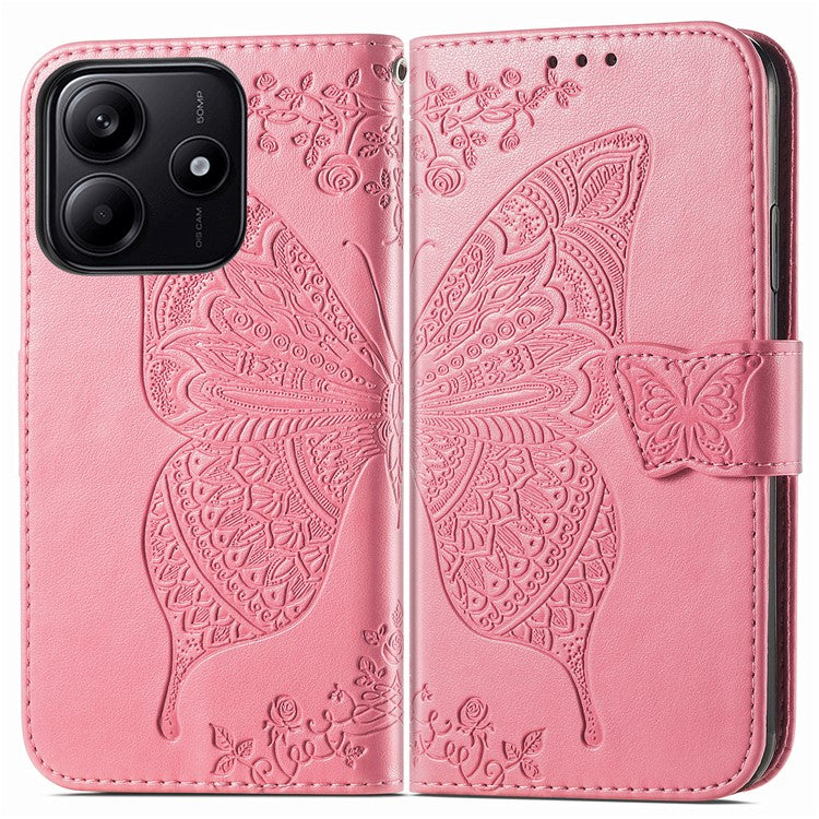 For Xiaomi Redmi Note 14 5G Case PU Leather Wallet Phone Cover Butterfly Pattern - Pink