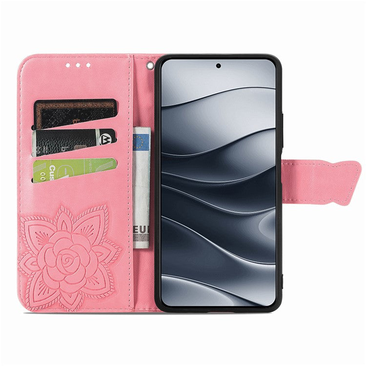 For Xiaomi Redmi Note 14 5G Case PU Leather Wallet Phone Cover Butterfly Pattern - Pink