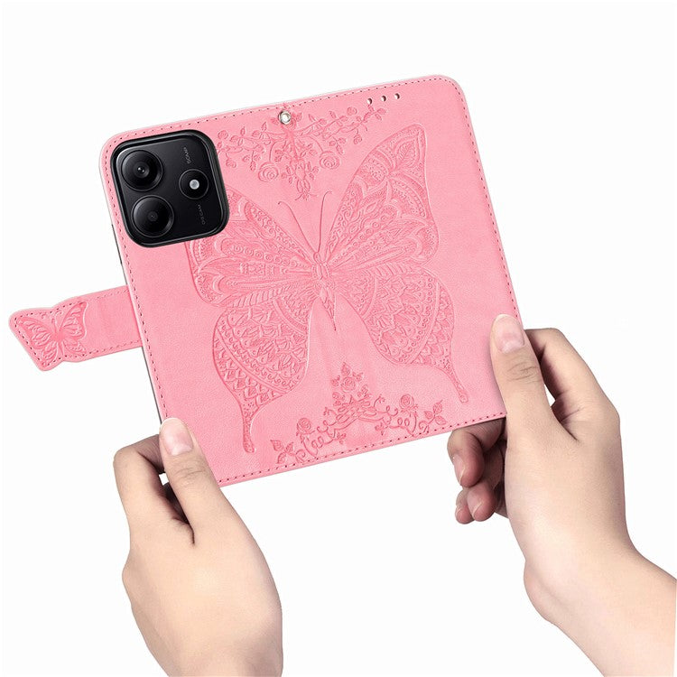 For Xiaomi Redmi Note 14 5G Case PU Leather Wallet Phone Cover Butterfly Pattern - Pink