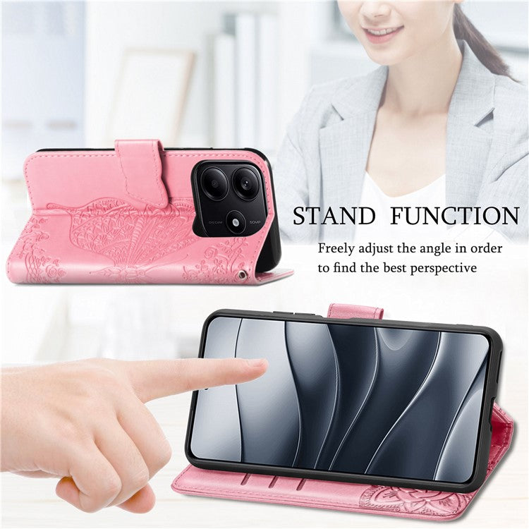 For Xiaomi Redmi Note 14 5G Case PU Leather Wallet Phone Cover Butterfly Pattern - Pink