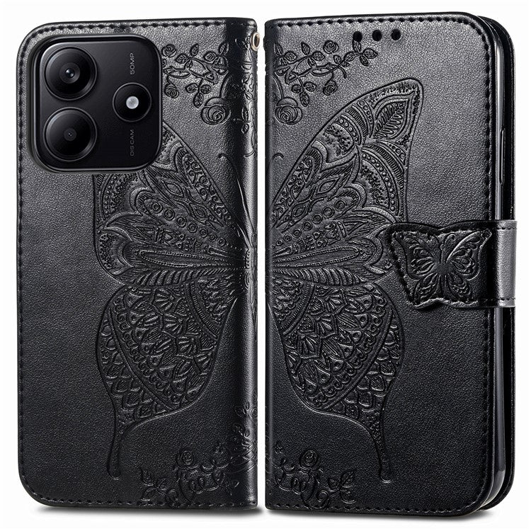 For Xiaomi Redmi Note 14 5G Case PU Leather Wallet Phone Cover Butterfly Pattern - Black