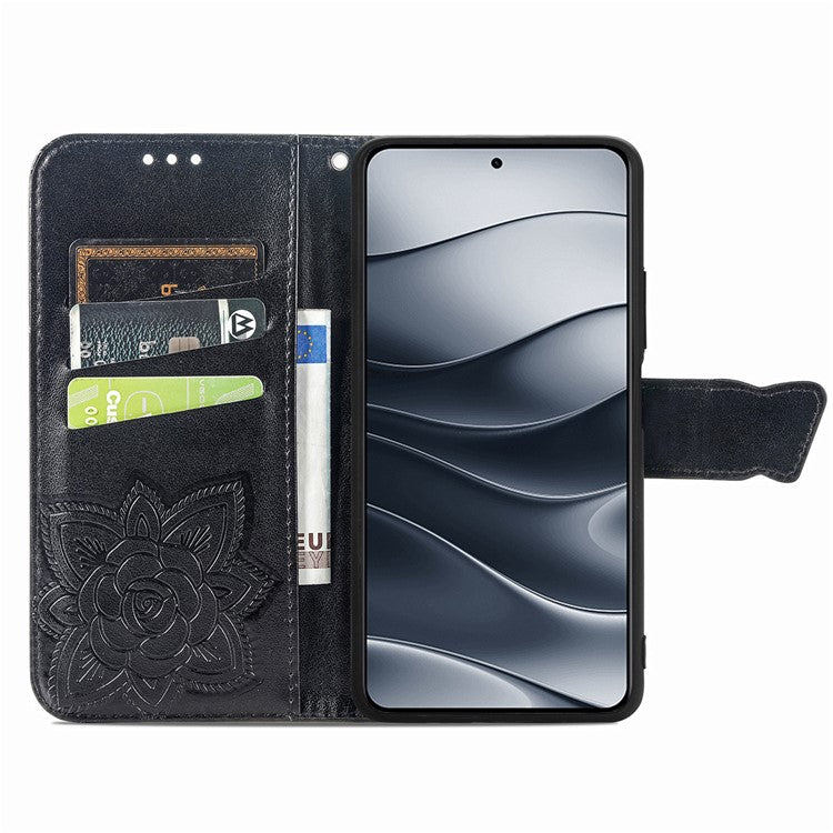 For Xiaomi Redmi Note 14 5G Case PU Leather Wallet Phone Cover Butterfly Pattern - Black