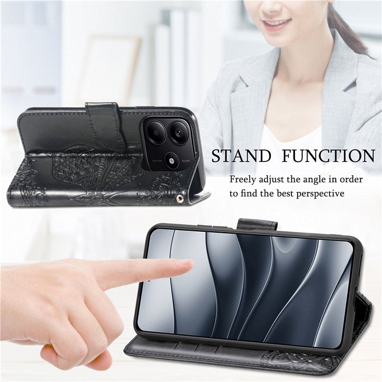 For Xiaomi Redmi Note 14 5G Case PU Leather Wallet Phone Cover Butterfly Pattern - Black