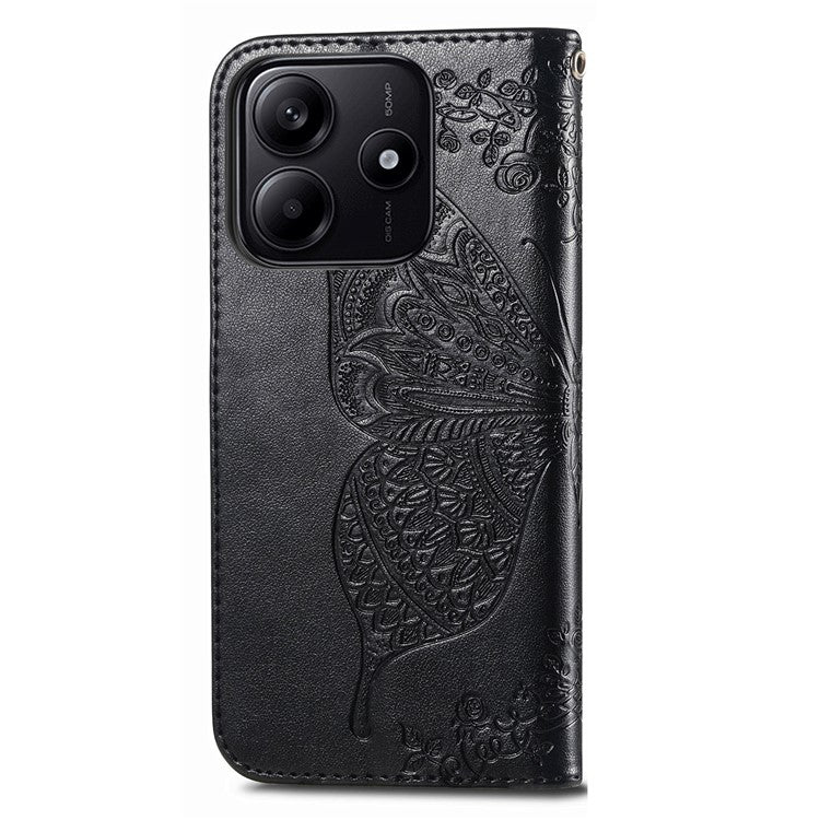 For Xiaomi Redmi Note 14 5G Case PU Leather Wallet Phone Cover Butterfly Pattern - Black