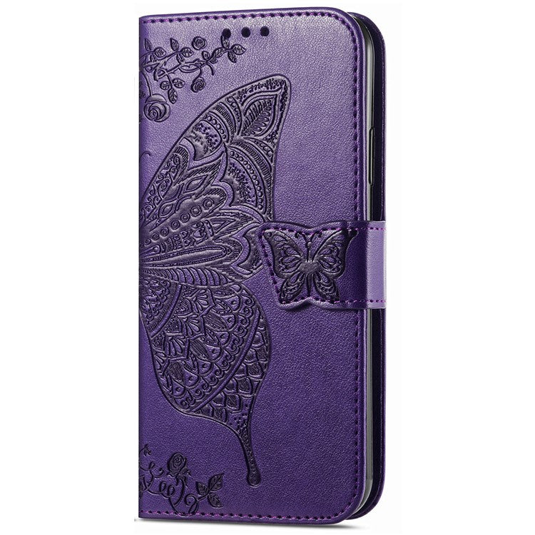 For Xiaomi Redmi Note 14 5G Case PU Leather Wallet Phone Cover Butterfly Pattern - Dark Purple