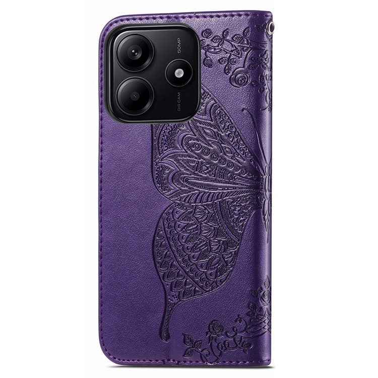 For Xiaomi Redmi Note 14 5G Case PU Leather Wallet Phone Cover Butterfly Pattern - Dark Purple