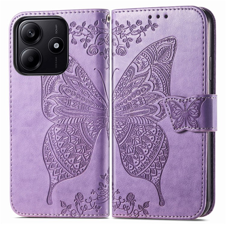 For Xiaomi Redmi Note 14 5G Case PU Leather Wallet Phone Cover Butterfly Pattern - Light Purple