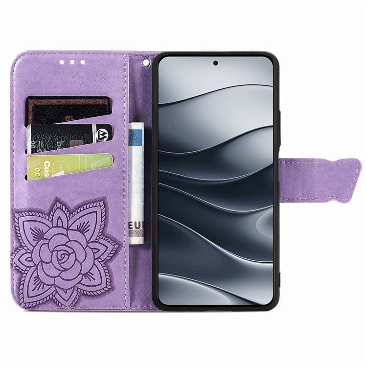 For Xiaomi Redmi Note 14 5G Case PU Leather Wallet Phone Cover Butterfly Pattern - Light Purple