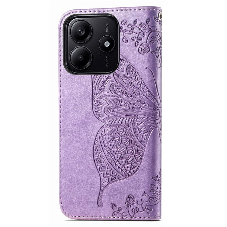 For Xiaomi Redmi Note 14 5G Case PU Leather Wallet Phone Cover Butterfly Pattern - Light Purple