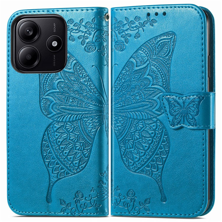 For Xiaomi Redmi Note 14 5G Case PU Leather Wallet Phone Cover Butterfly Pattern - Blue